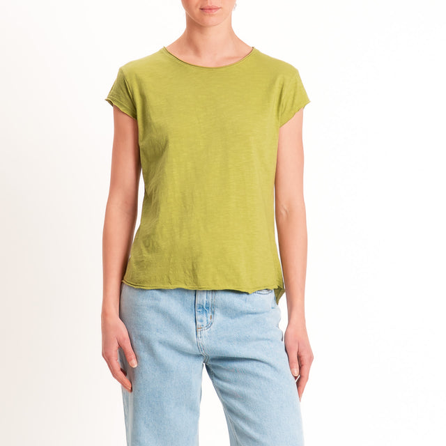 Zeroassoluto-T-shirt mezza manica taglio vivo - olive