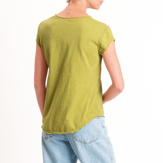 Zeroassoluto-T-shirt mezza manica taglio vivo - olive