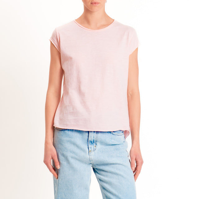 Zeroassoluto-T-shirt mezza manica taglio vivo - pink