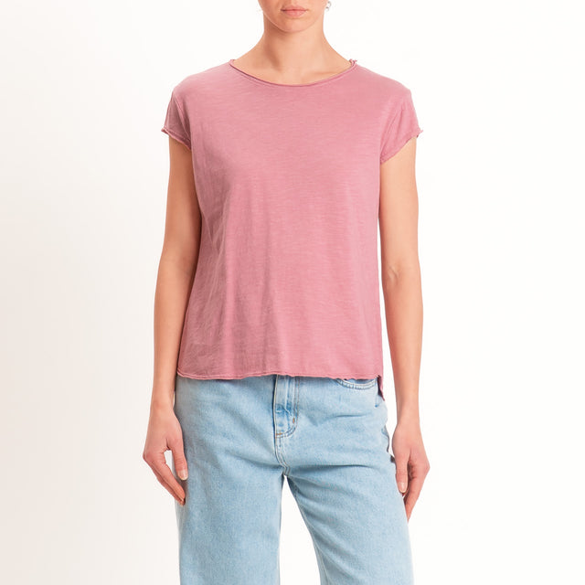 Zeroassoluto-T-shirt mezza manica taglio vivo - rose