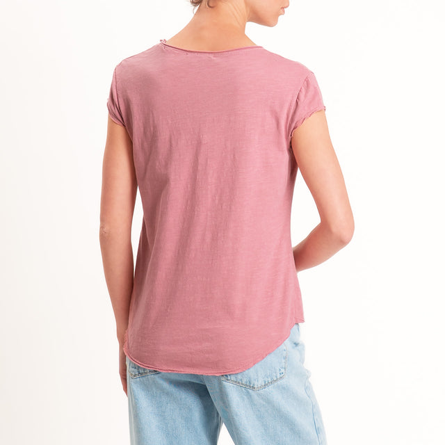 Zeroassoluto-T-shirt mezza manica taglio vivo - rose