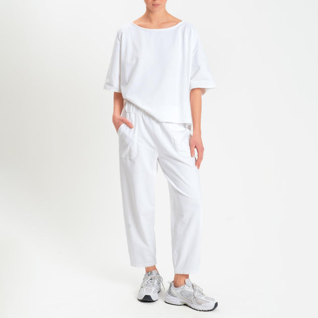 Zeroassoluto-Pantalone mom fit felpa light - bianco