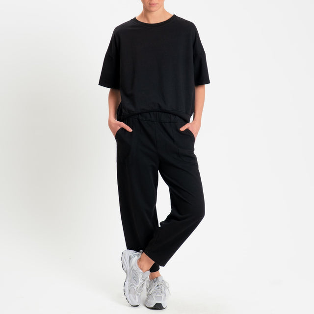 Zeroassoluto-Pantalone mom fit felpa light - nero