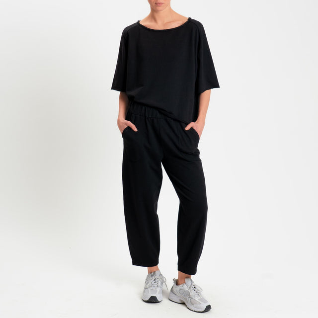 Zeroassoluto-Pantalone mom fit felpa light - nero