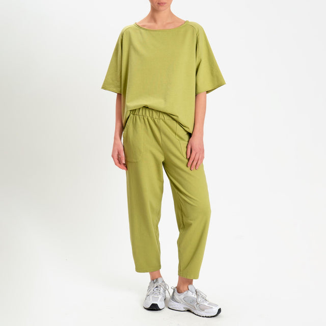 Zeroassoluto-Pantalone mom fit felpa light - pistacchio