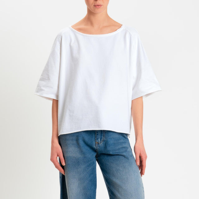 Zeroassoluto-Felpa light taglio vivo manica scesa - bianco