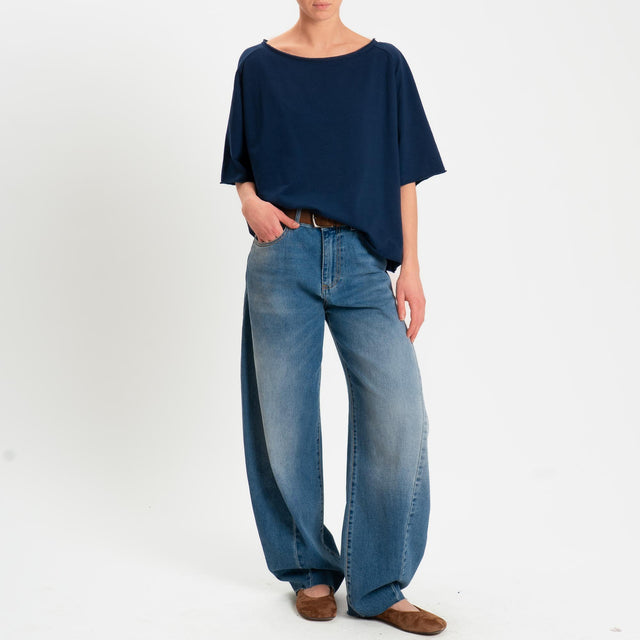 Zeroassoluto-Felpa light taglio vivo manica scesa - blu