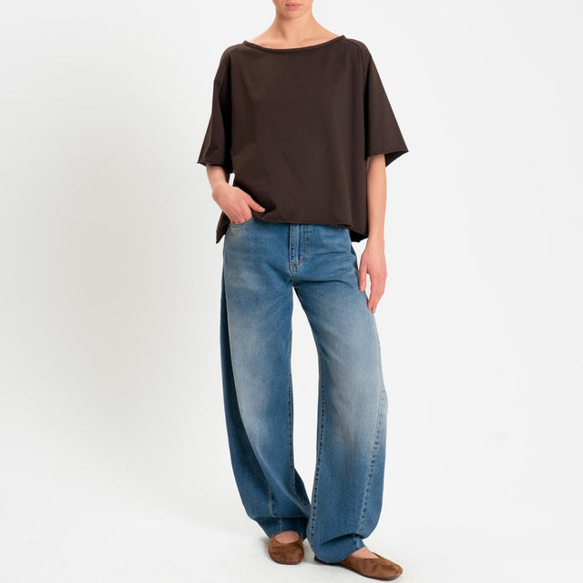 Zeroassoluto-Felpa light taglio vivo manica scesa - moro