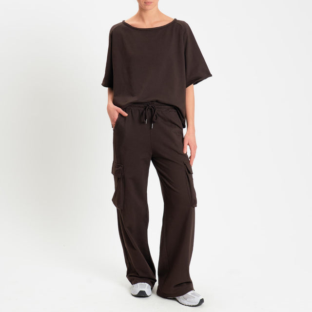 Zeroassoluto-Felpa light taglio vivo manica scesa - moro