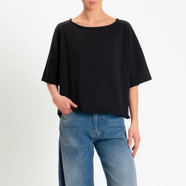 Zeroassoluto-Felpa light taglio vivo manica scesa - nero