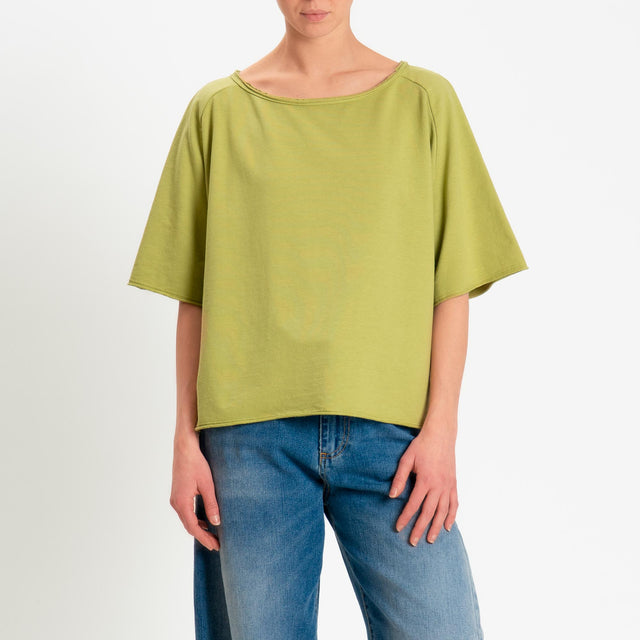 Zeroassoluto-Felpa light taglio vivo manica scesa - pistacchio