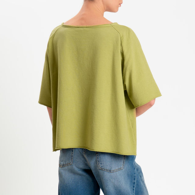 Zeroassoluto-Felpa light taglio vivo manica scesa - pistacchio