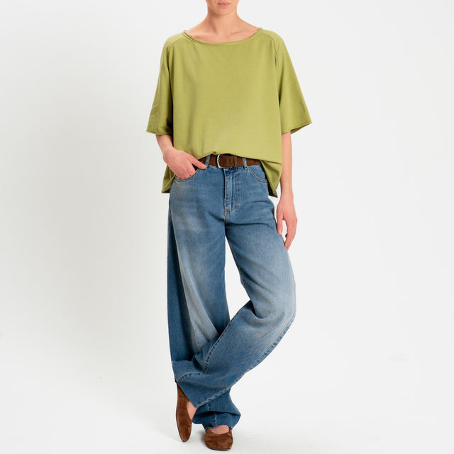 Zeroassoluto-Felpa light taglio vivo manica scesa - pistacchio