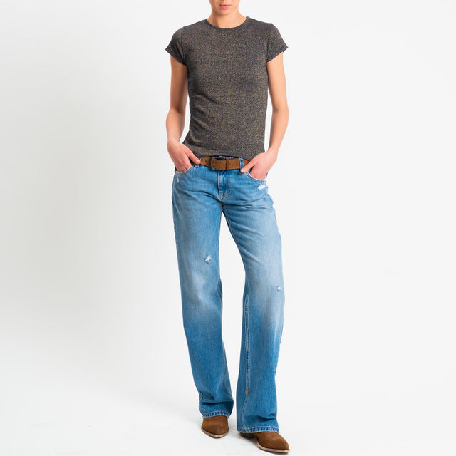 Zeroassoluto-T-shirt lurex a costine - blu