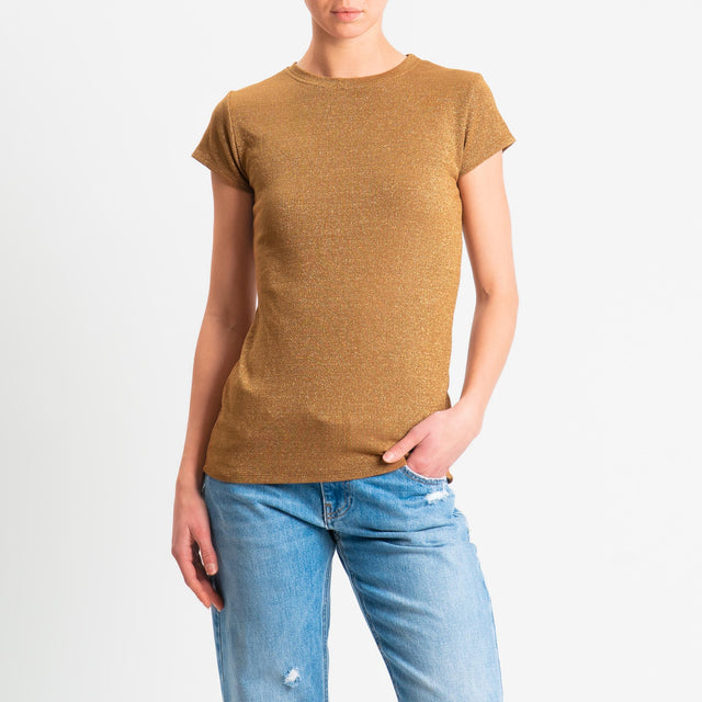 Zeroassoluto-T-shirt lurex a costine - tabacco