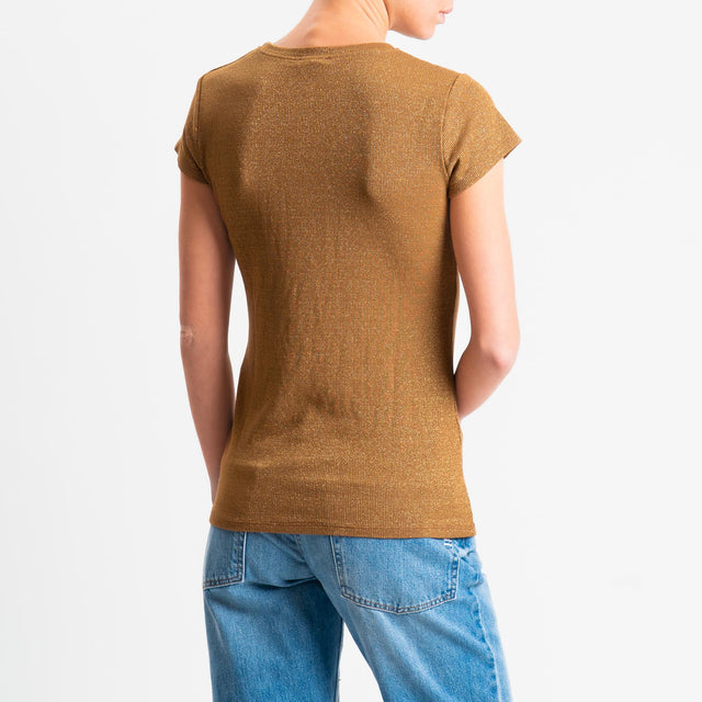 Zeroassoluto-T-shirt lurex a costine - tabacco