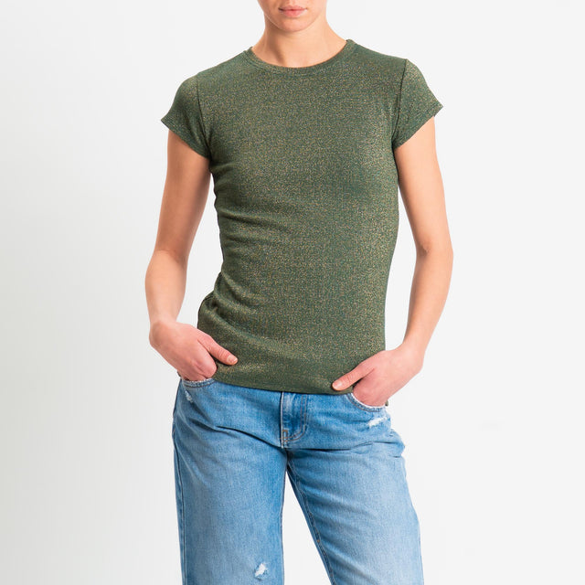 Zeroassoluto-T-shirt lurex a costine - verde bottiglia