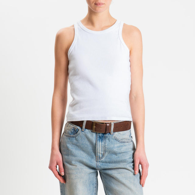 Zeroassoluto-Top a costine scollo americana cotone elasticizzato - Bianco