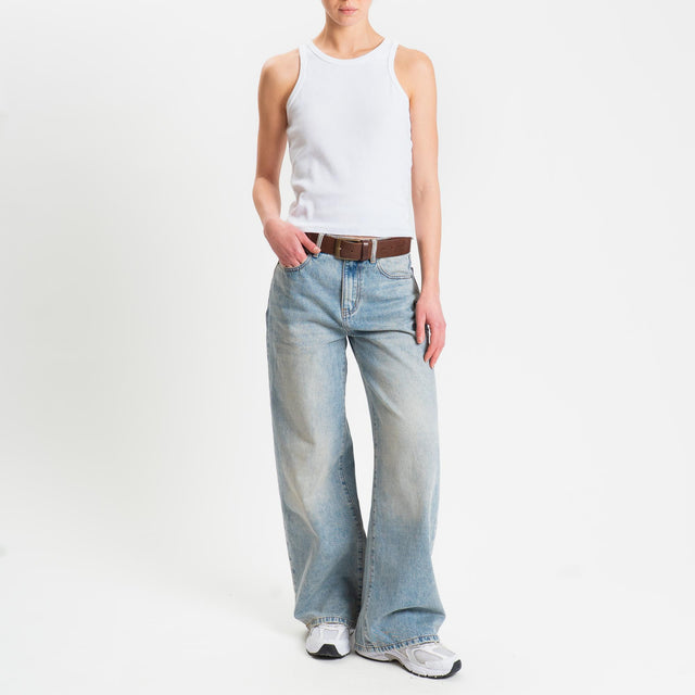 Zeroassoluto-Top a costine scollo americana cotone elasticizzato - Bianco