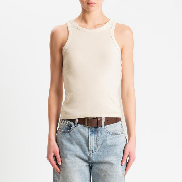 Zeroassoluto-Top a costine scollo americana cotone elasticizzato - burro