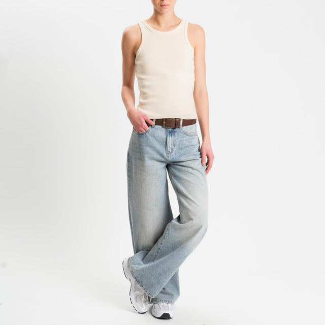 Zeroassoluto-Top a costine scollo americana cotone elasticizzato - burro