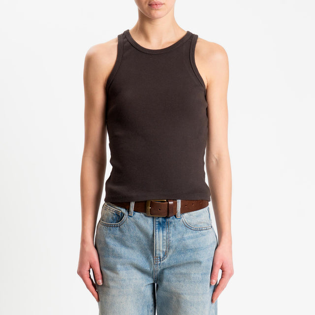 Zeroassoluto-Top a costine scollo americana cotone elasticizzato - moro