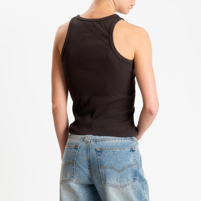 Zeroassoluto-Top a costine scollo americana cotone elasticizzato - moro