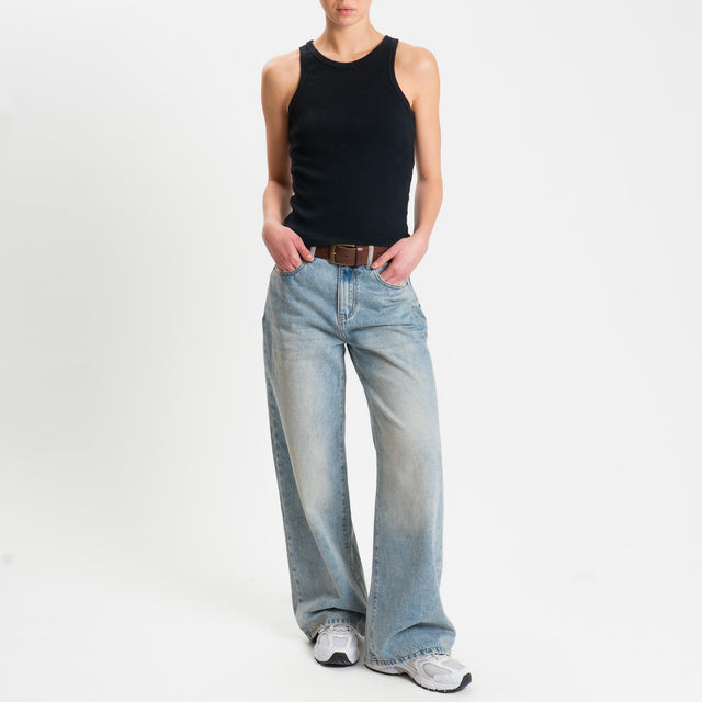 Zeroassoluto-Top a costine scollo americana cotone elasticizzato - Nero