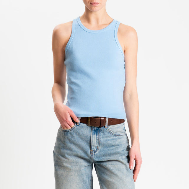 Zeroassoluto-Top a costine scollo americana cotone elasticizzato - sky