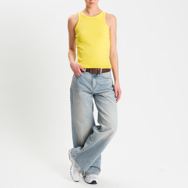 Zeroassoluto-Top a costine scollo americana cotone elasticizzato - yellow