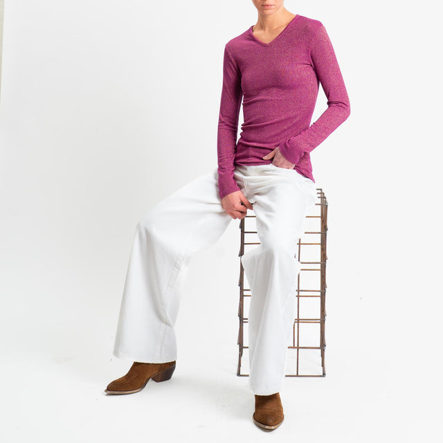 Zeroassoluto-T-shirt scollo v con lurex - ametista