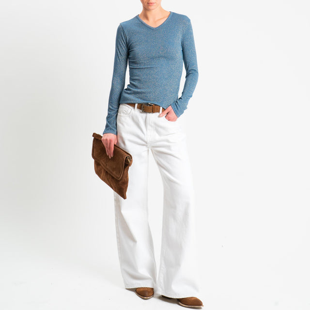 Zeroassoluto-T-shirt scollo v con lurex - avio