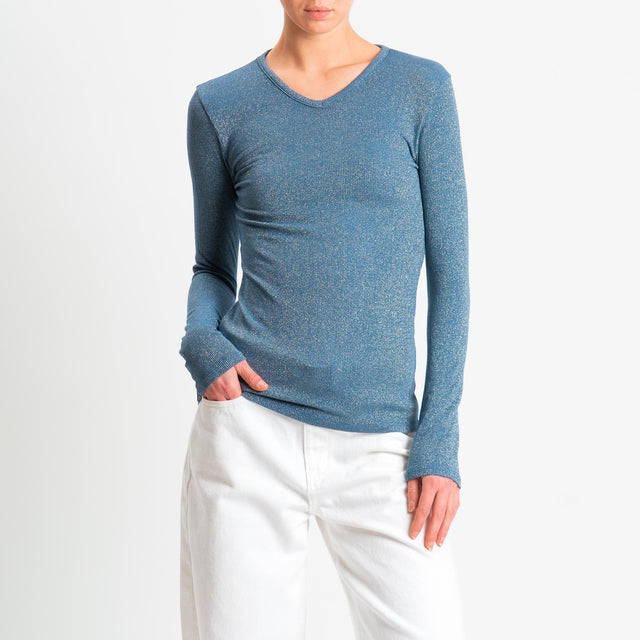 Zeroassoluto-T-shirt scollo v con lurex - avio