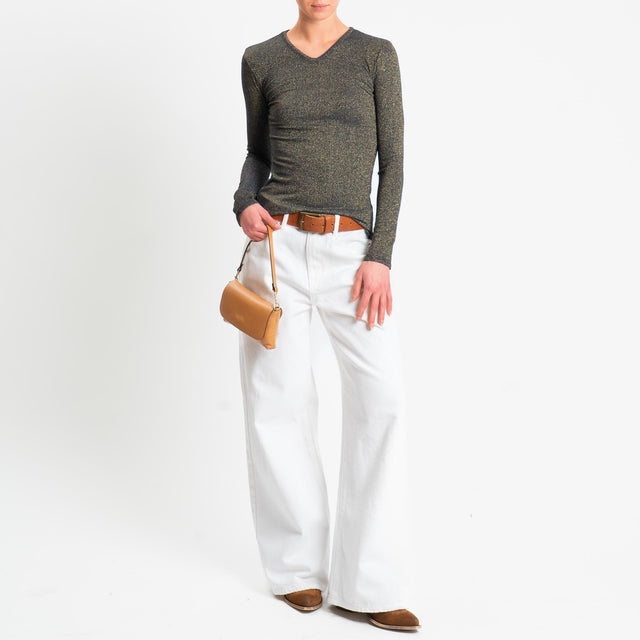 Zeroassoluto-T-shirt scollo v con lurex - blu