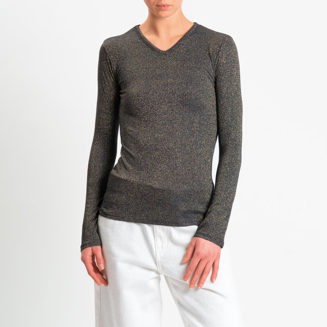 Zeroassoluto-T-shirt scollo v con lurex - blu