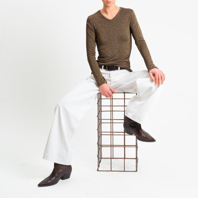 Zeroassoluto-T-shirt scollo v con lurex - moro