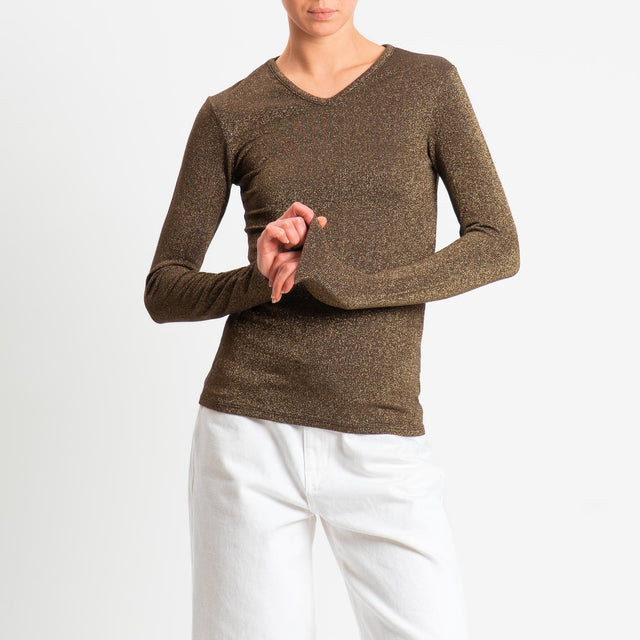Zeroassoluto-T-shirt scollo v con lurex - moro