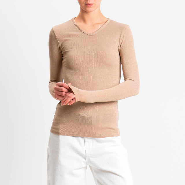 Zeroassoluto-T-shirt scollo v con lurex - rosa