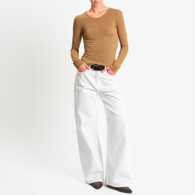 Zeroassoluto-T-shirt scollo v con lurex - tabacco