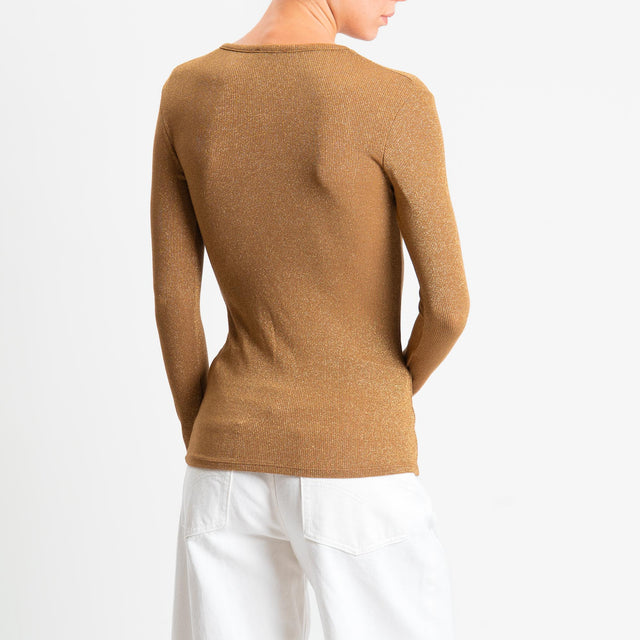Zeroassoluto-T-shirt scollo v con lurex - tabacco