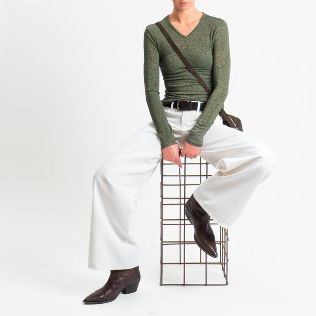 Zeroassoluto-T-shirt scollo v con lurex - verde bottiglia