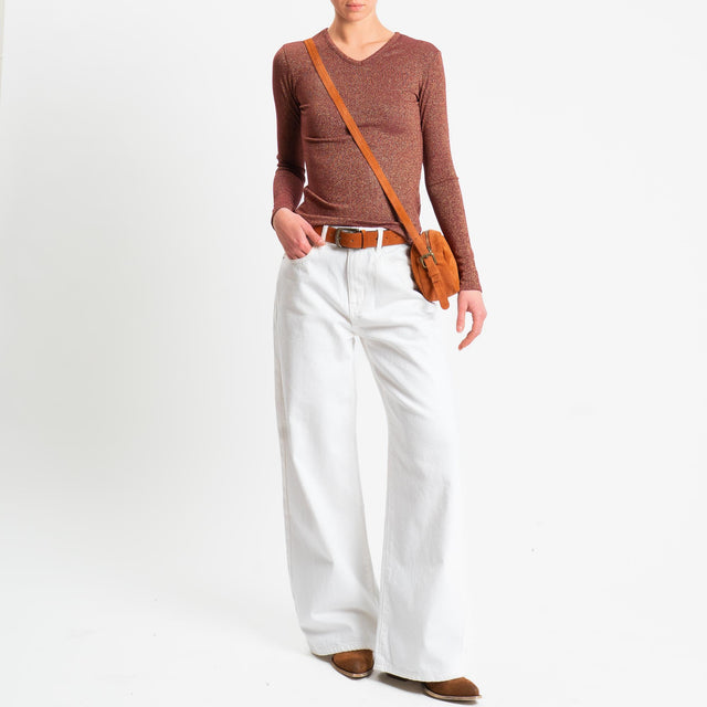 Zeroassoluto-T-shirt scollo v con lurex - vino