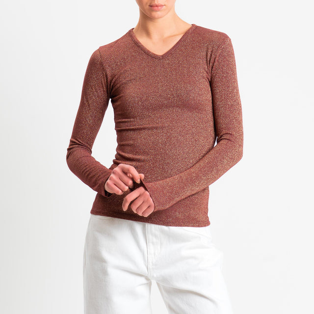 Zeroassoluto-T-shirt scollo v con lurex - vino