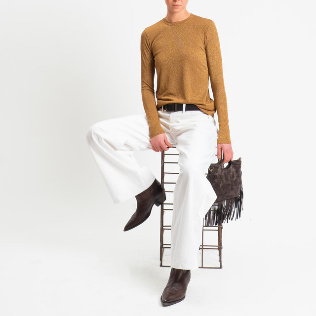 Zeroassoluto-T-shirt girocollo con lurex - tabacco