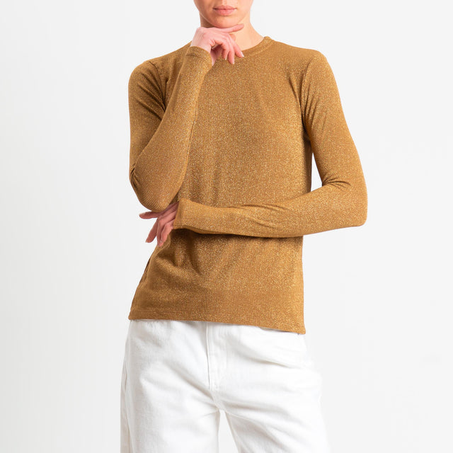 Zeroassoluto-T-shirt girocollo con lurex - tabacco