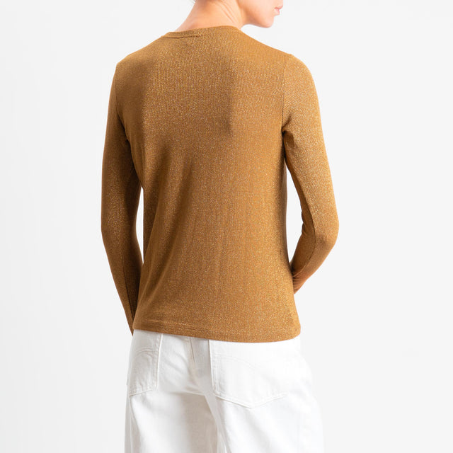 Zeroassoluto-T-shirt girocollo con lurex - tabacco