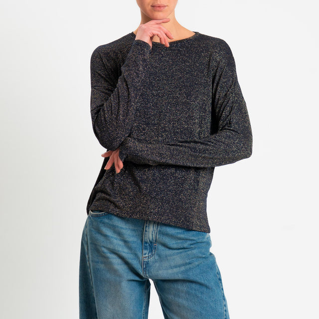 Zeroassoluto-T-shirt girocollo a scatola con lurex - blu