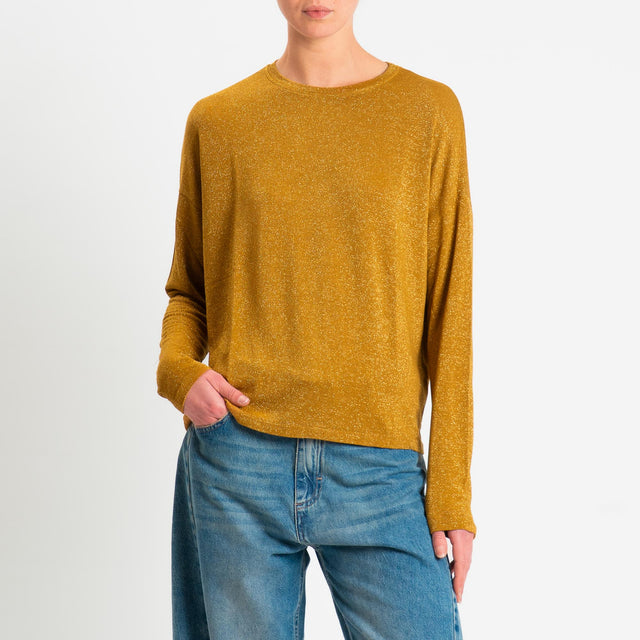 Zeroassoluto-T-shirt girocollo a scatola con lurex - Senape