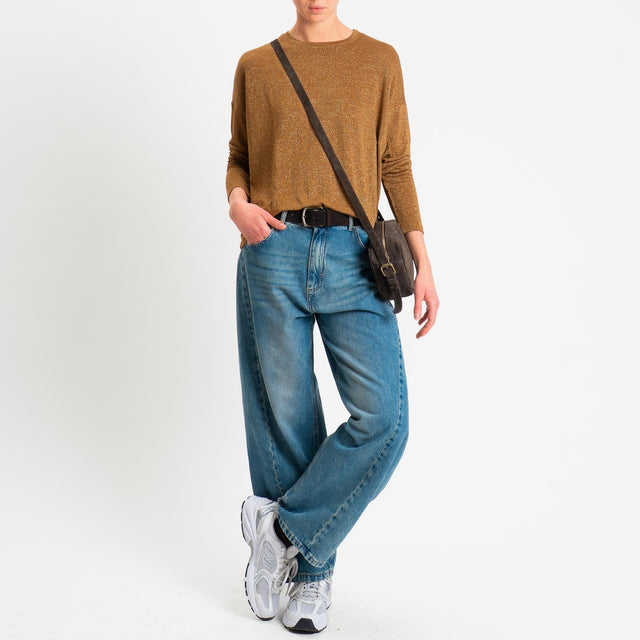 Zeroassoluto-T-shirt girocollo a scatola con lurex - tabacco