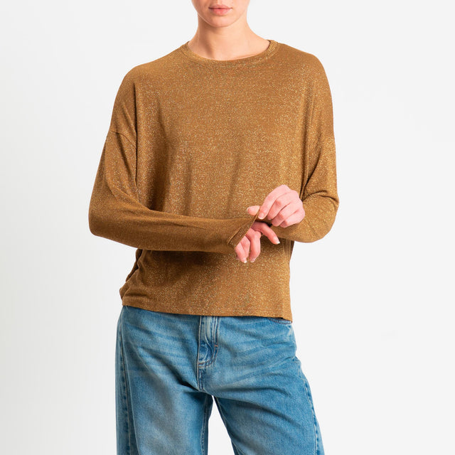 Zeroassoluto-T-shirt girocollo a scatola con lurex - tabacco